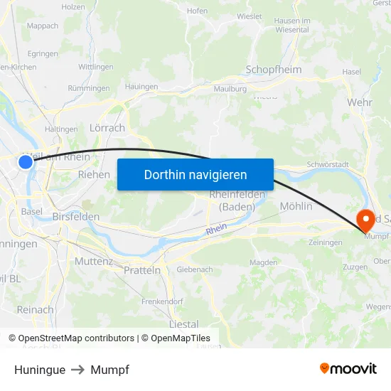 Huningue to Mumpf map