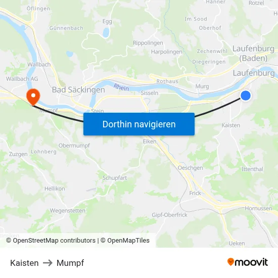 Kaisten to Mumpf map