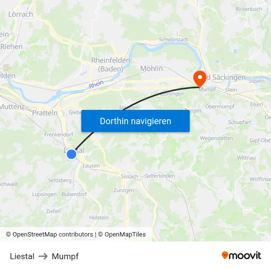 Liestal to Mumpf map