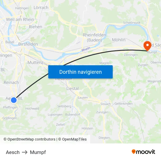 Aesch to Mumpf map