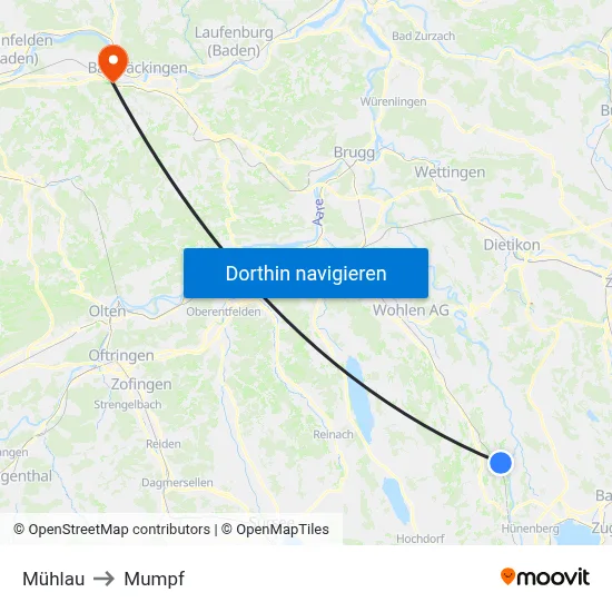 Mühlau to Mumpf map