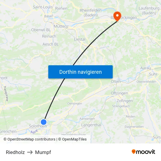 Riedholz to Mumpf map