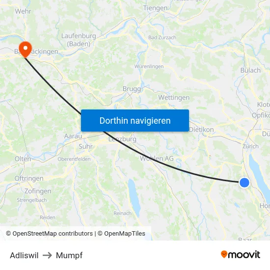 Adliswil to Mumpf map