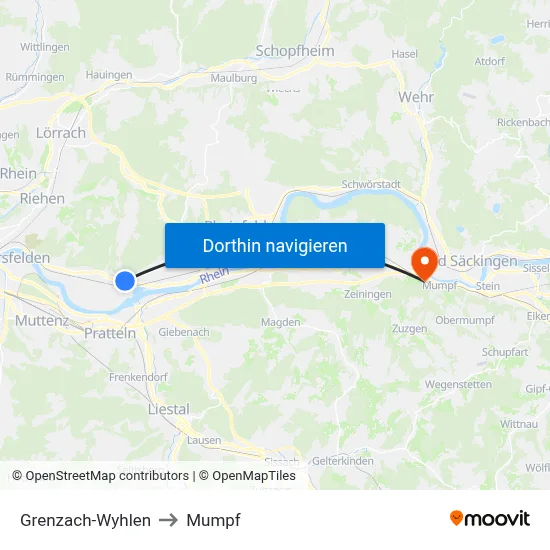 Grenzach-Wyhlen to Mumpf map