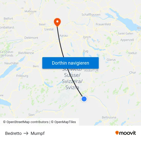 Bedretto to Mumpf map