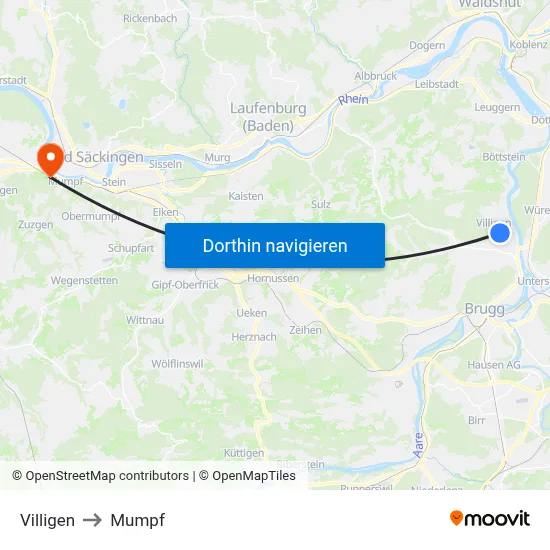 Villigen to Mumpf map
