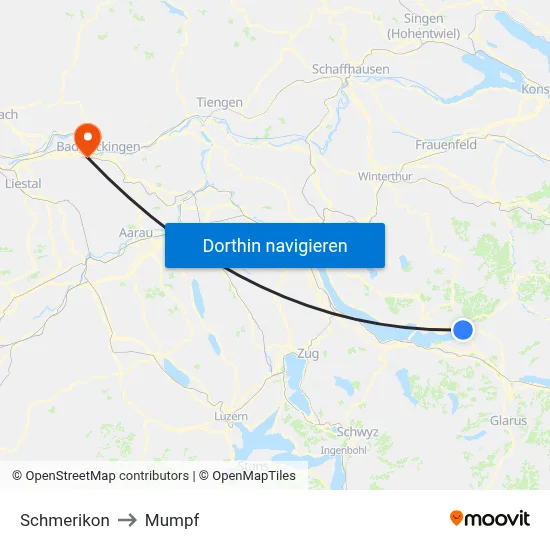Schmerikon to Mumpf map