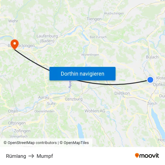 Rümlang to Mumpf map