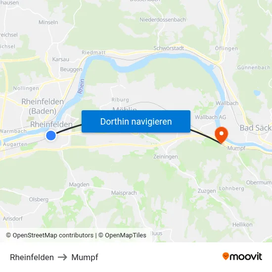 Rheinfelden to Mumpf map