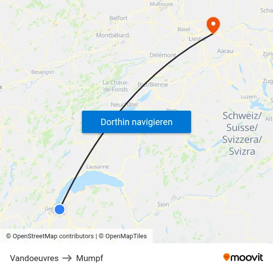 Vandoeuvres to Mumpf map