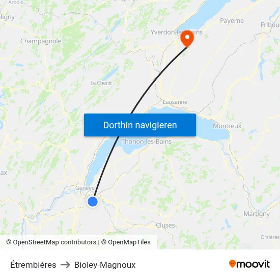 Étrembières to Bioley-Magnoux map