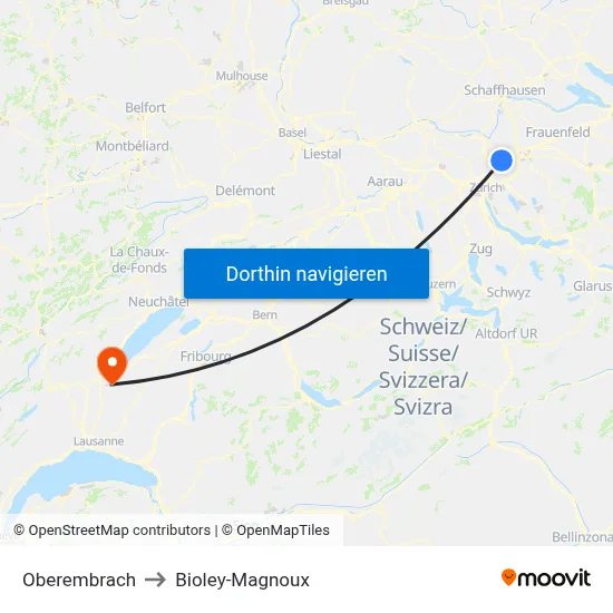 Oberembrach to Bioley-Magnoux map