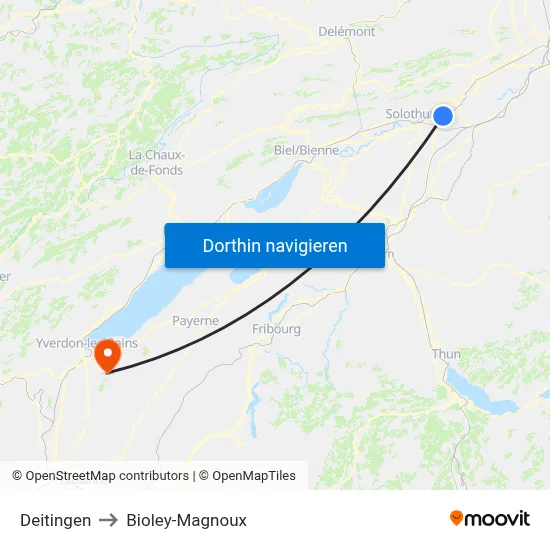 Deitingen to Bioley-Magnoux map