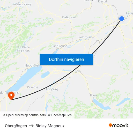 Obergösgen to Bioley-Magnoux map
