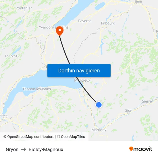 Gryon to Bioley-Magnoux map