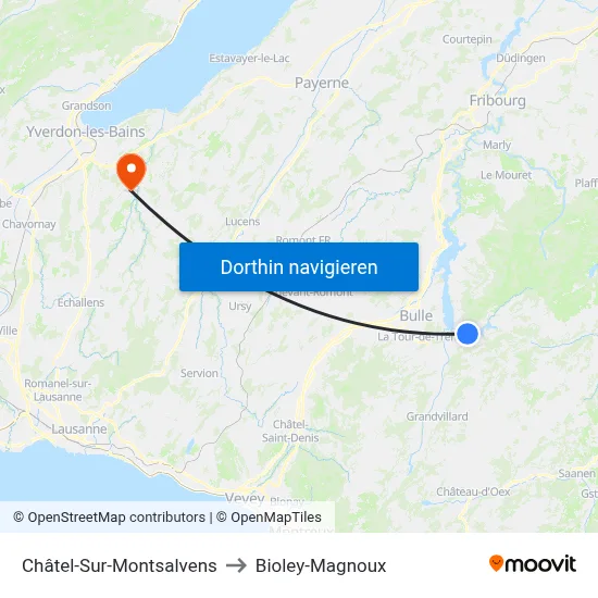 Châtel-Sur-Montsalvens to Bioley-Magnoux map