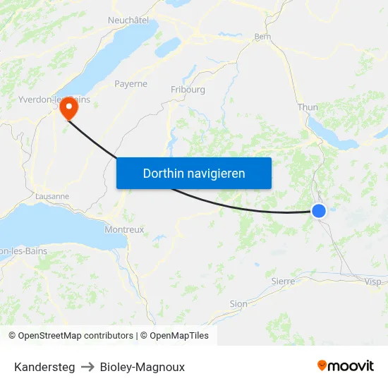 Kandersteg to Bioley-Magnoux map