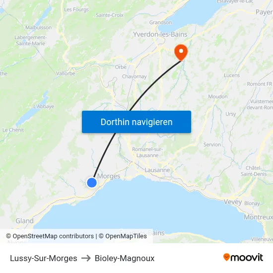 Lussy-Sur-Morges to Bioley-Magnoux map