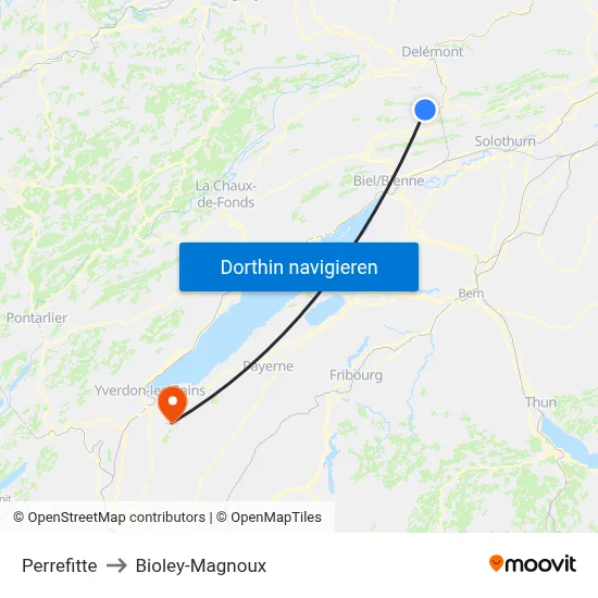 Perrefitte to Bioley-Magnoux map