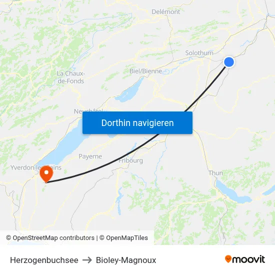Herzogenbuchsee to Bioley-Magnoux map
