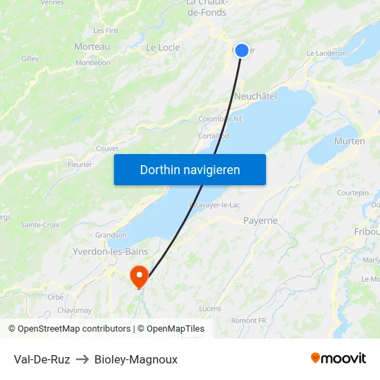 Val-De-Ruz to Bioley-Magnoux map