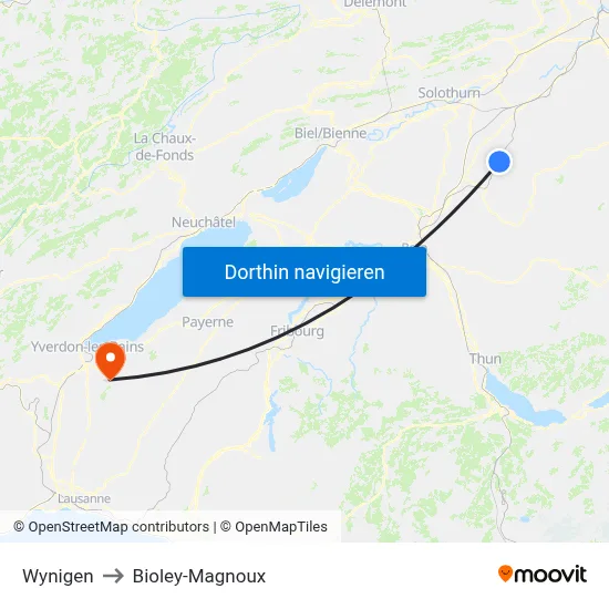 Wynigen to Bioley-Magnoux map