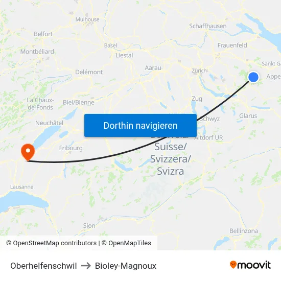 Oberhelfenschwil to Bioley-Magnoux map