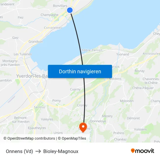 Onnens (Vd) to Bioley-Magnoux map