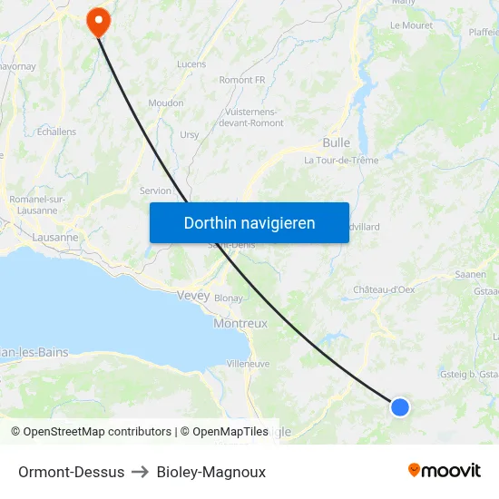 Ormont-Dessus to Bioley-Magnoux map