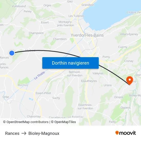 Rances to Bioley-Magnoux map