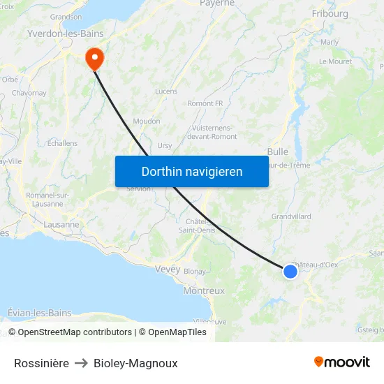 Rossinière to Bioley-Magnoux map