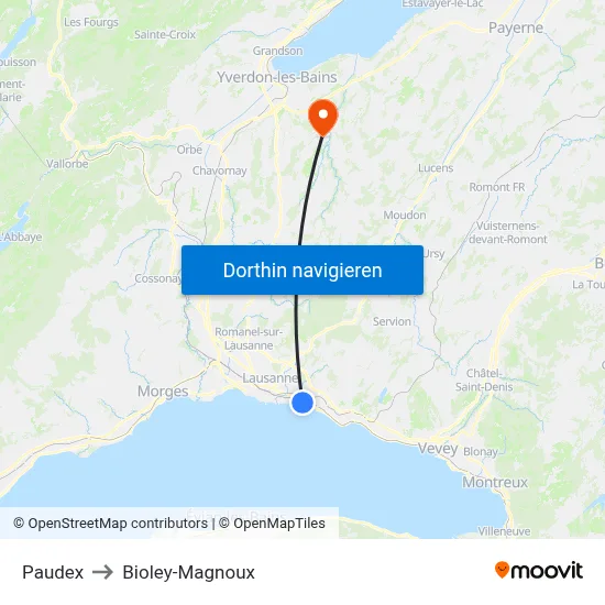Paudex to Bioley-Magnoux map