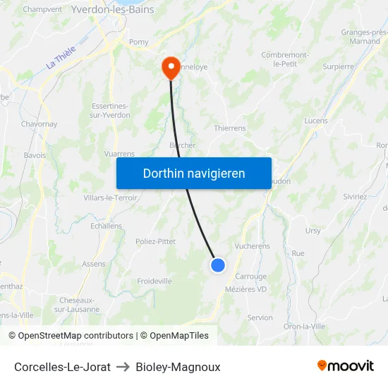 Corcelles-Le-Jorat to Bioley-Magnoux map