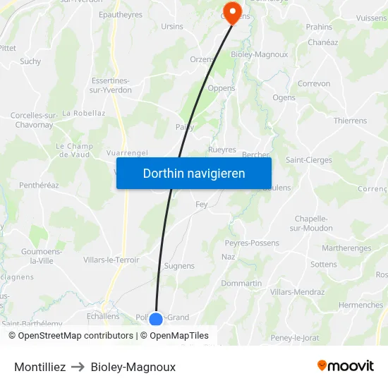 Montilliez to Bioley-Magnoux map
