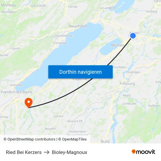 Ried Bei Kerzers to Bioley-Magnoux map