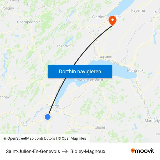 Saint-Julien-En-Genevois to Bioley-Magnoux map