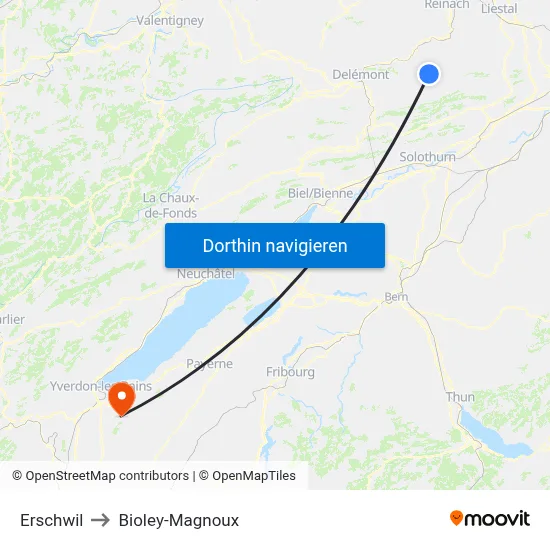 Erschwil to Bioley-Magnoux map