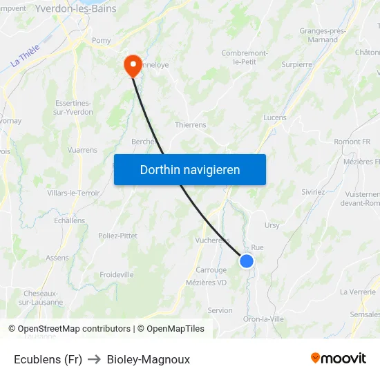 Ecublens (Fr) to Bioley-Magnoux map