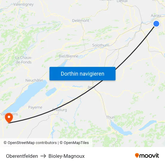 Oberentfelden to Bioley-Magnoux map
