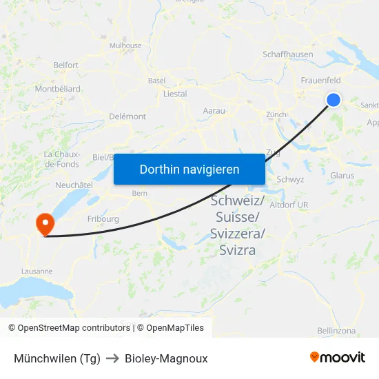 Münchwilen (Tg) to Bioley-Magnoux map