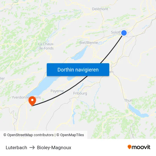 Luterbach to Bioley-Magnoux map