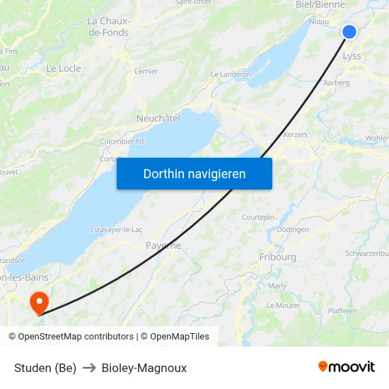 Studen (Be) to Bioley-Magnoux map