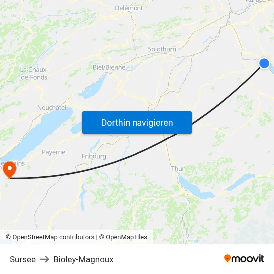 Sursee to Bioley-Magnoux map