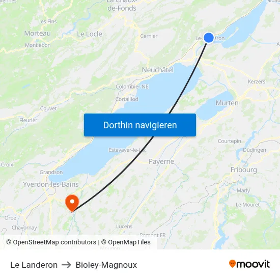 Le Landeron to Bioley-Magnoux map