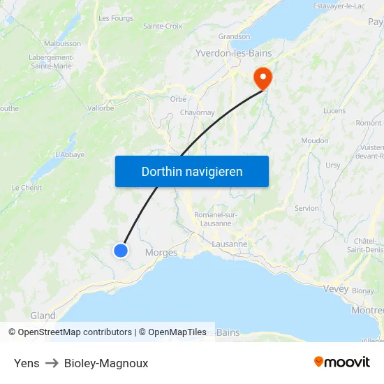 Yens to Bioley-Magnoux map