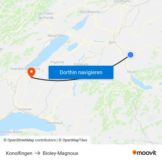 Konolfingen to Bioley-Magnoux map