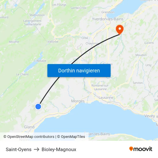Saint-Oyens to Bioley-Magnoux map