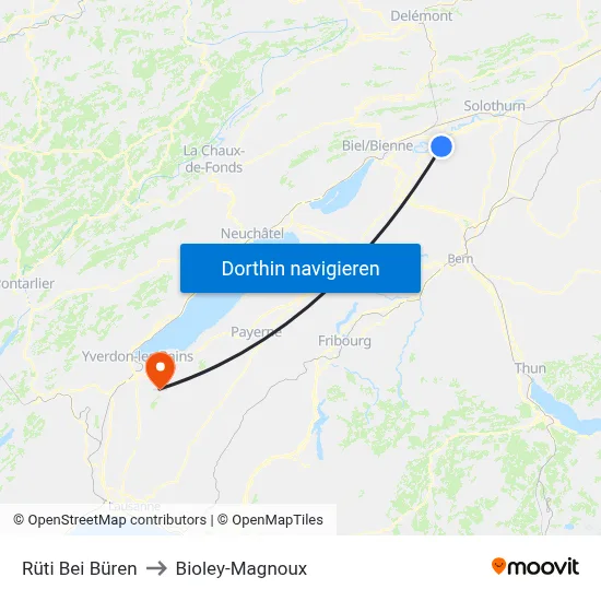 Rüti Bei Büren to Bioley-Magnoux map