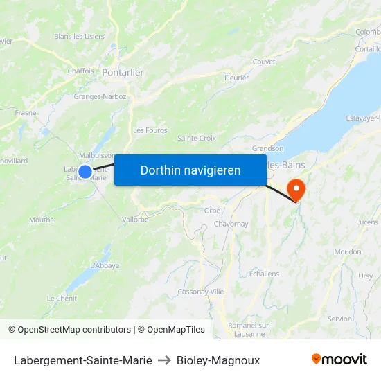 Labergement-Sainte-Marie to Bioley-Magnoux map