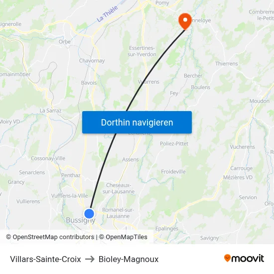 Villars-Sainte-Croix to Bioley-Magnoux map